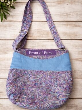 Handmade Paisley Crossbody Bag Quilted Blue & Purple Boho Purse | one of a kind